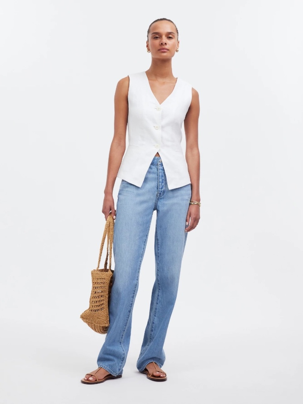 Madewell Cutaway Long Vest in 100% Linen